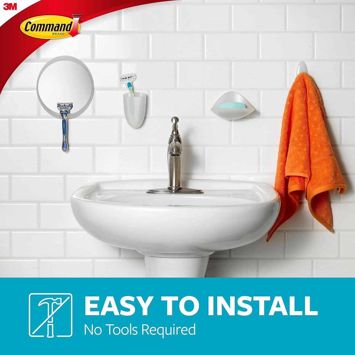 Command Bath Razor Holder, Clear Frosted, 1-Holder, 1- Water-Resistant Strip, Organize Damage-Free