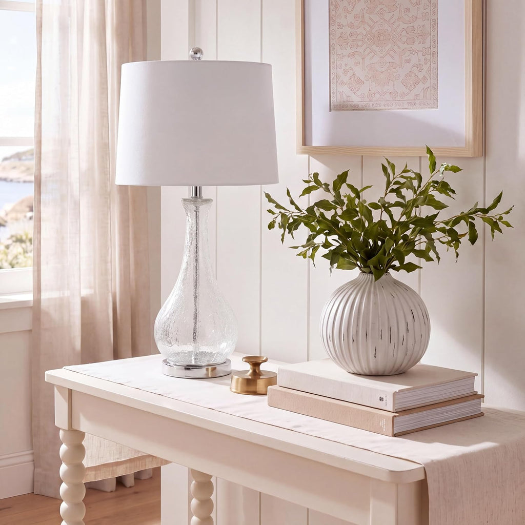SAFAVIEH Lighting Collection – Finnley Modern Clear Glass 28-Inch Table Lamp, LED Bulb Included, Bedroom Living Room Home Office Nightstand Desk (TBL4206A)