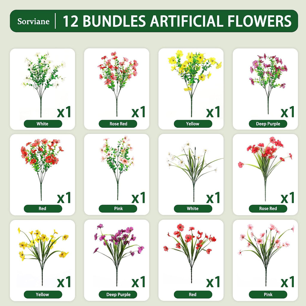 Artificial Fall Flowers 12 Pcs, Mixed Styles with Monkey Grass & Eucalyptus