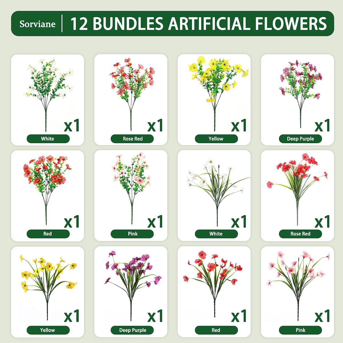 Artificial Fall Flowers 12 Pcs, Mixed Styles with Monkey Grass & Eucalyptus