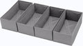 Sock Drawer Organizer 4 Pack - Collapsible Fabric Storage Bins for Underwear Divider, Small Closet Organizers with 4 Compartments, Grey