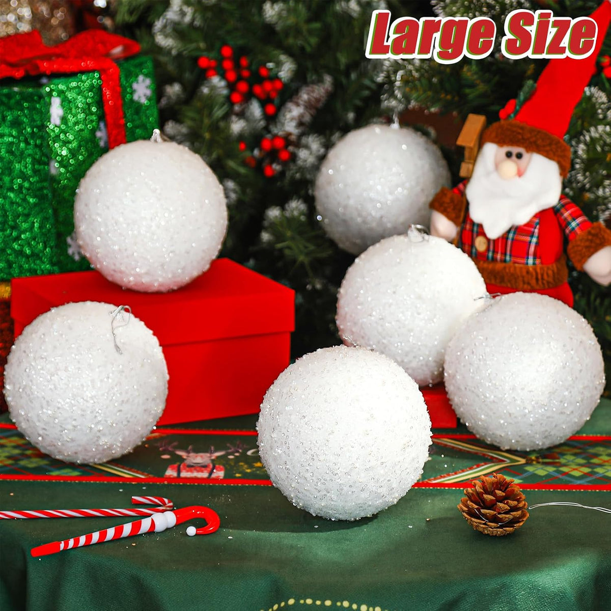 Wettarn 12 Pieces Sparkling White Large 6" Christmas Balls Ornaments