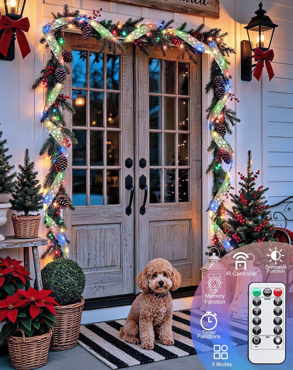 JMEXSUSS 66Ft 200 LED 2.5Inch Christmas Tree Ribbon Lights Christmas Decor
