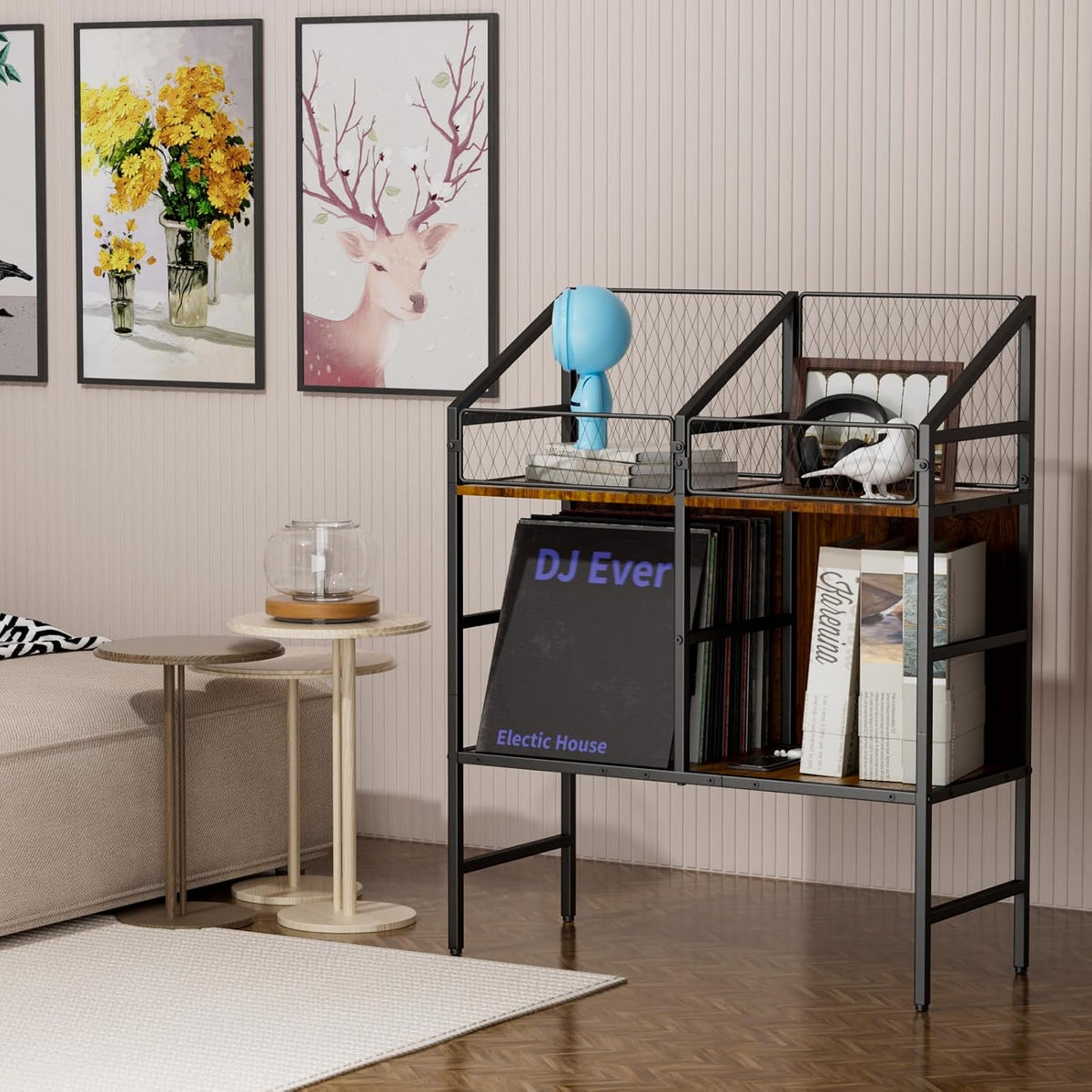 EYOCAL Vinyl Record Holder Storage Rack,200 LP Wooden Record Display Table for Albums Books Magazines Files for Living Room Bedroom