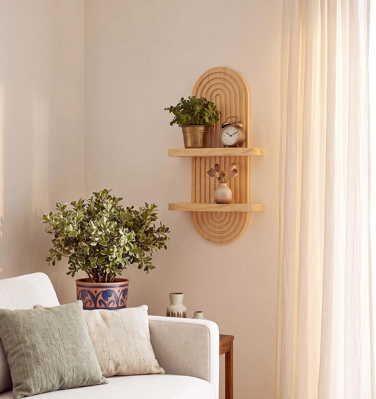 Heiple Boho Plant Shelf Wall Decor, Natural, 22.7" x11.7"-1Pcs