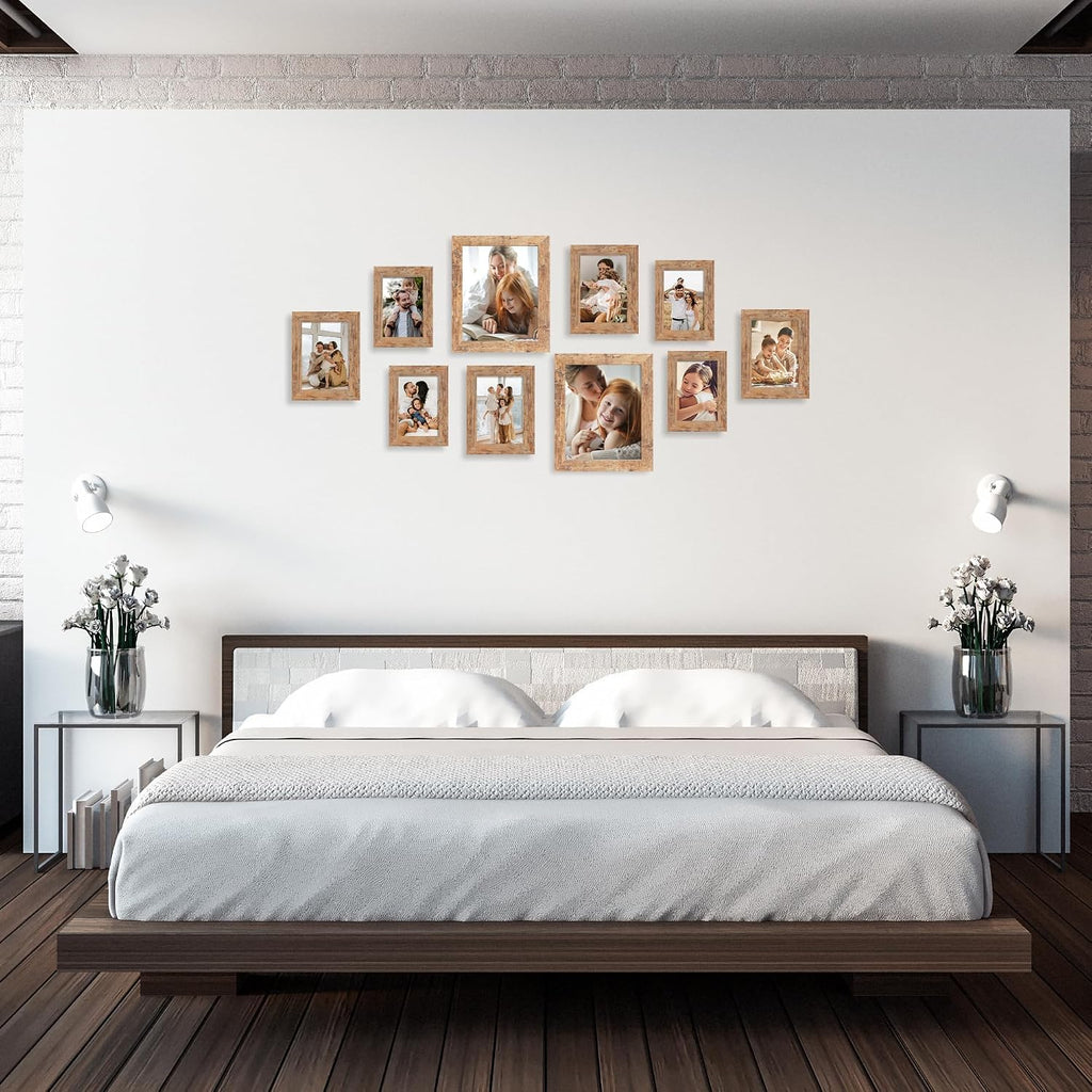 iRahmen Collage Picture Frames Set of 10,HD Real Glass,Rustic Wood,Brown