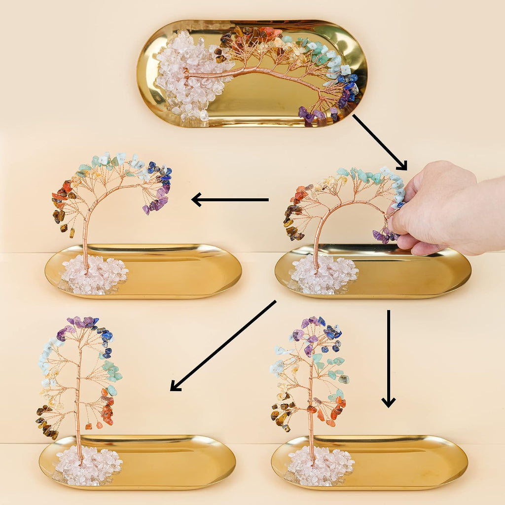 ZenBless 7 Chakra Healing Crystal Tree Incense Holder Palo Santo Sage Burner Brass Ash Catcher for Incense Sticks Coil Cones Yoga Meditation Zen Spiritual Room Home Decoration (Oval)