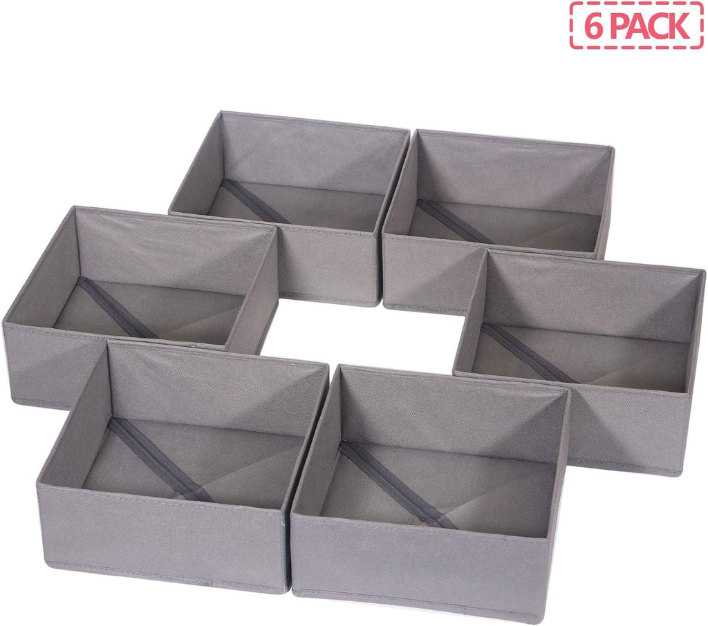DIOMMELL 6 Pack Foldable Cloth Storage Box Closet Dresser Drawer Organizer Fabric Baskets Bins Containers Divider for Clothes Underwear Bras Socks Lingerie Clothing, M Grey 600