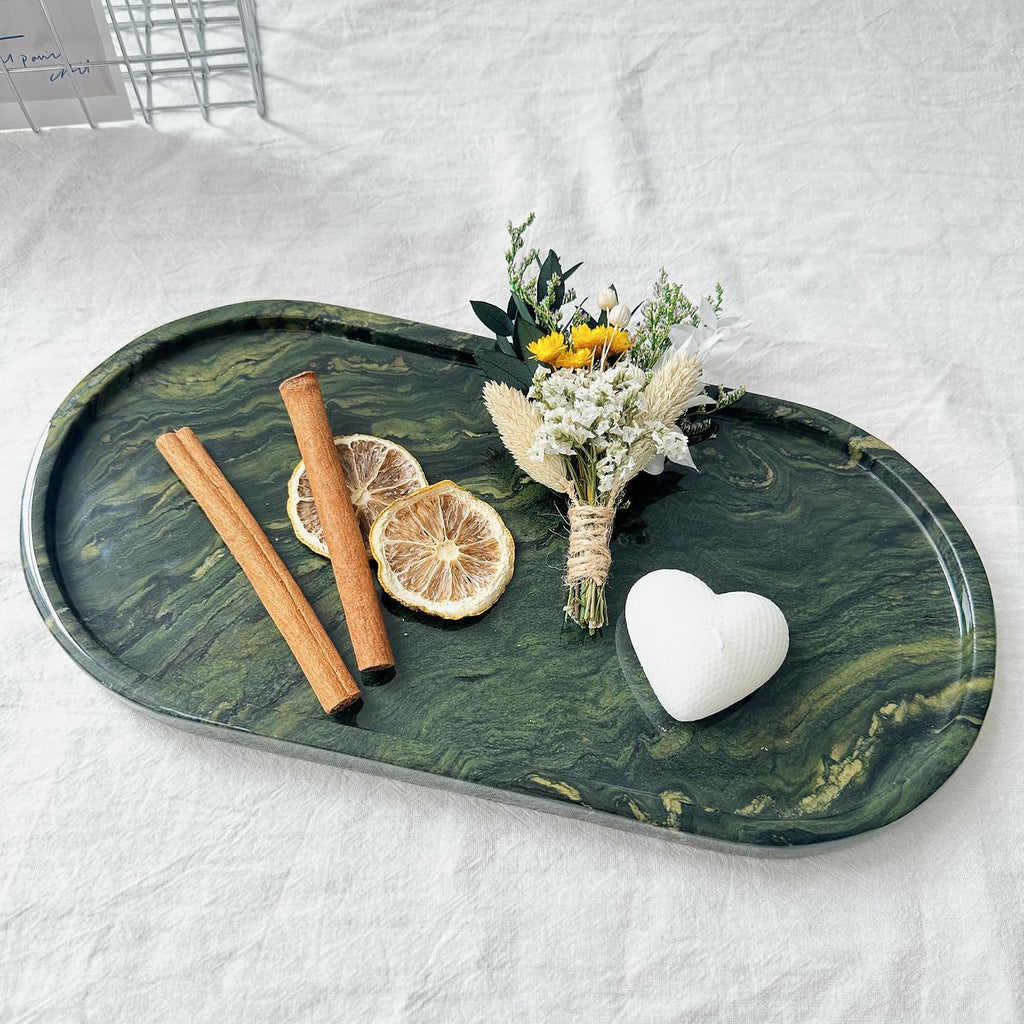 Genuine Real Natural Marble Vanity Tray for Bathroom, Dresser, Home Decor