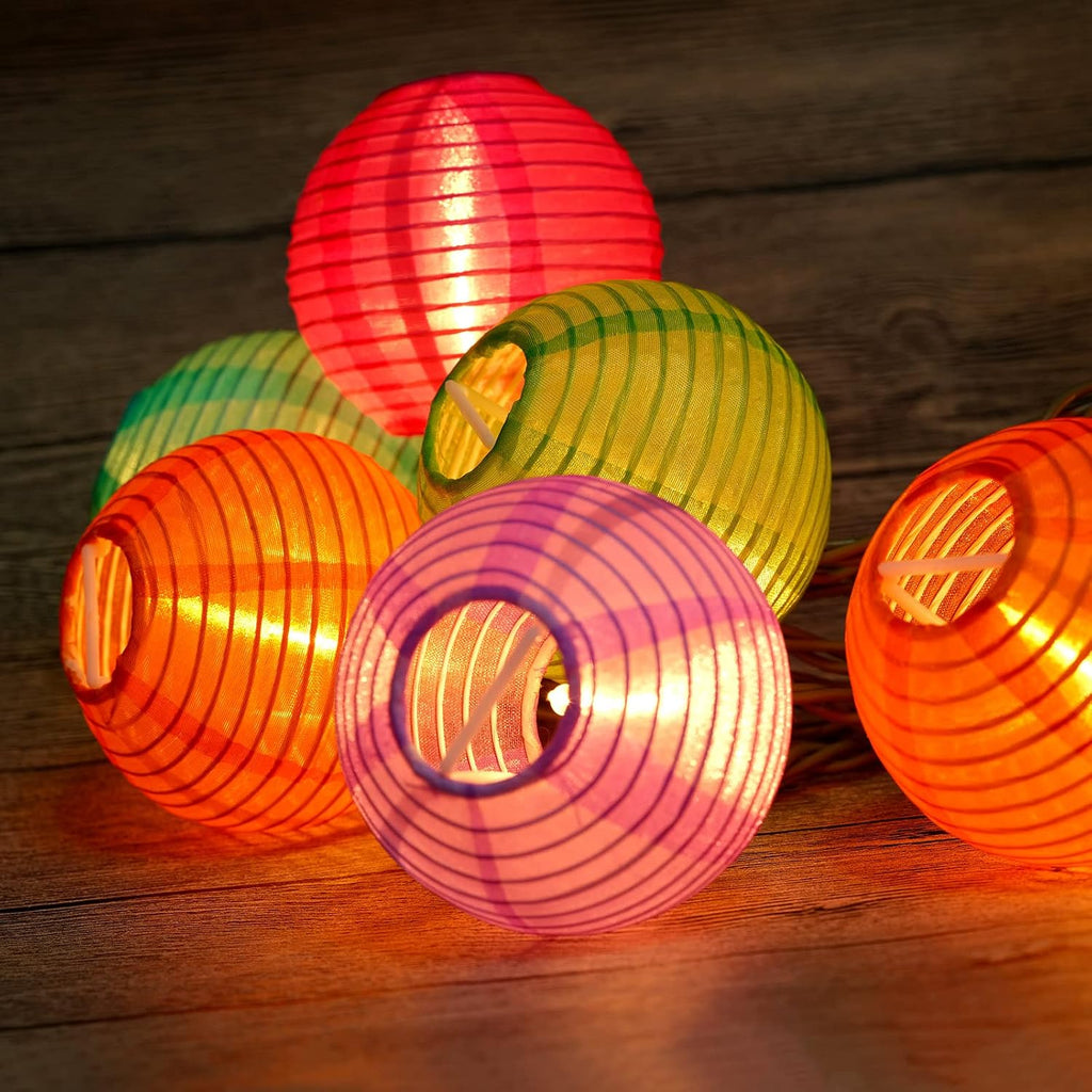 YULETIME Multicolor Lantern String Lights, 10 ct 7.6 ft White Wire Plug-in