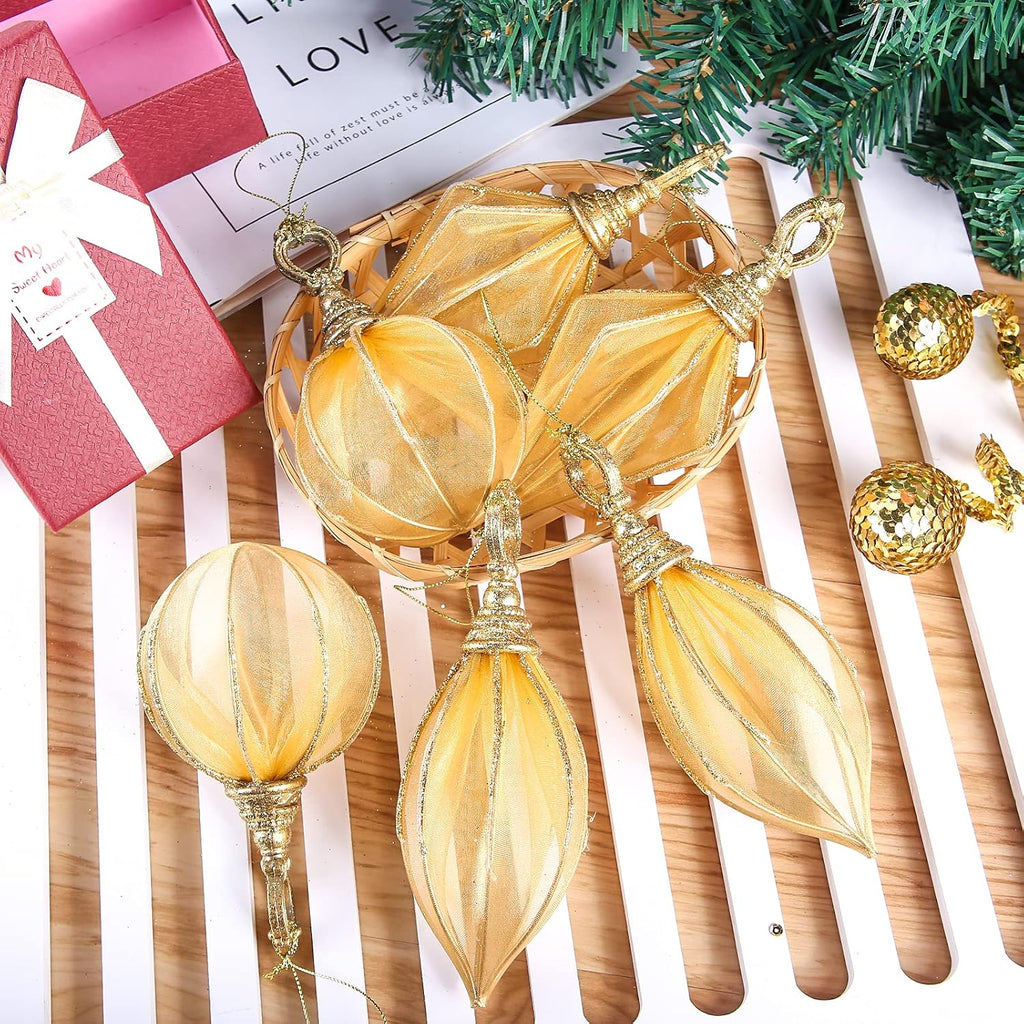 Christmas Ball Ornaments, 6pc Set Gold Rugby,Round Ball, Diamond Pendant Christmas Decorations Hanging,Suitable for Gifting Xmas Tree Decorations Wedding Party Holiday