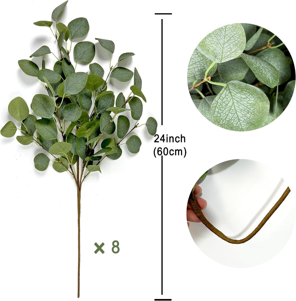 8Pcs Artificial Eucalyptus Stems, Faux Greenery Branches for Vase Decor-003