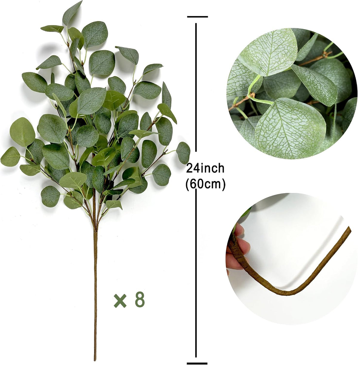 8Pcs Artificial Eucalyptus Stems, Faux Greenery Branches for Vase Decor-003