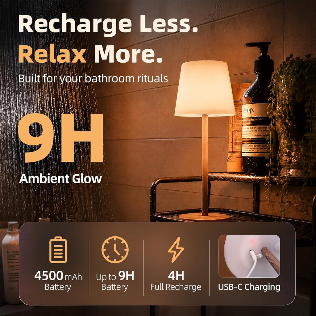 EZVALO Spa-Like Shower Lamp – IP65 Waterproof Bathroom Lamp, Rechargeable Cordless Mood Light, 3 Color Temps for Relaxing Bathroom & Bathtub Experience (1 Pack)