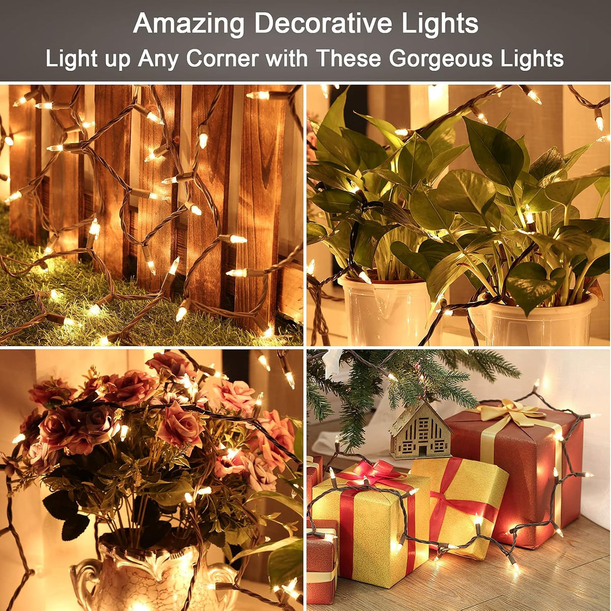 BrizLabs Christmas Lights, 300 Count Warm White Incandescent Light 69.6 ft