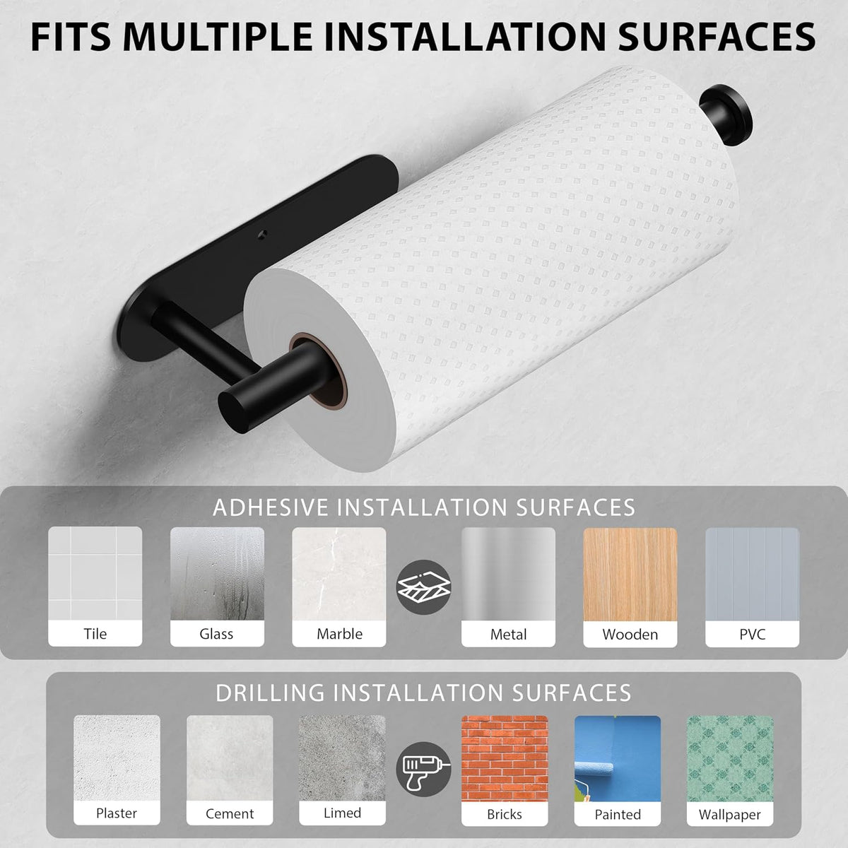 Auxmir Paper Towel Holder Under Cabinet, Self Adhesive Paper Towels Rolls Racks for Kitchen, Wall Mount Thicken Stainless Steel Rustproof, Both Available in Adhesive and Screws for Bathroom RV, Silver