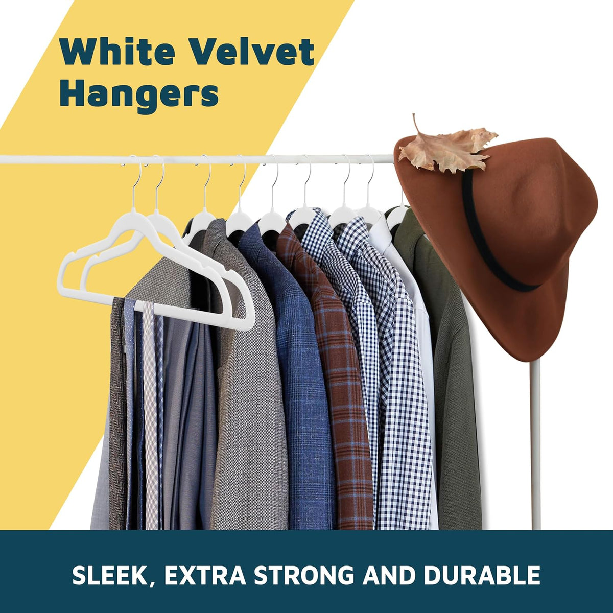 Lifemaster Velvet Clothes Hanger – with 360 Degree Swivel Hook and Non-Slip Shoulder Notch, Holds Up to 10 lbs, Heavy Duty Hanger Set, for Organizing Suit, Dress, Coat, and Clothes, Pack of 20, White