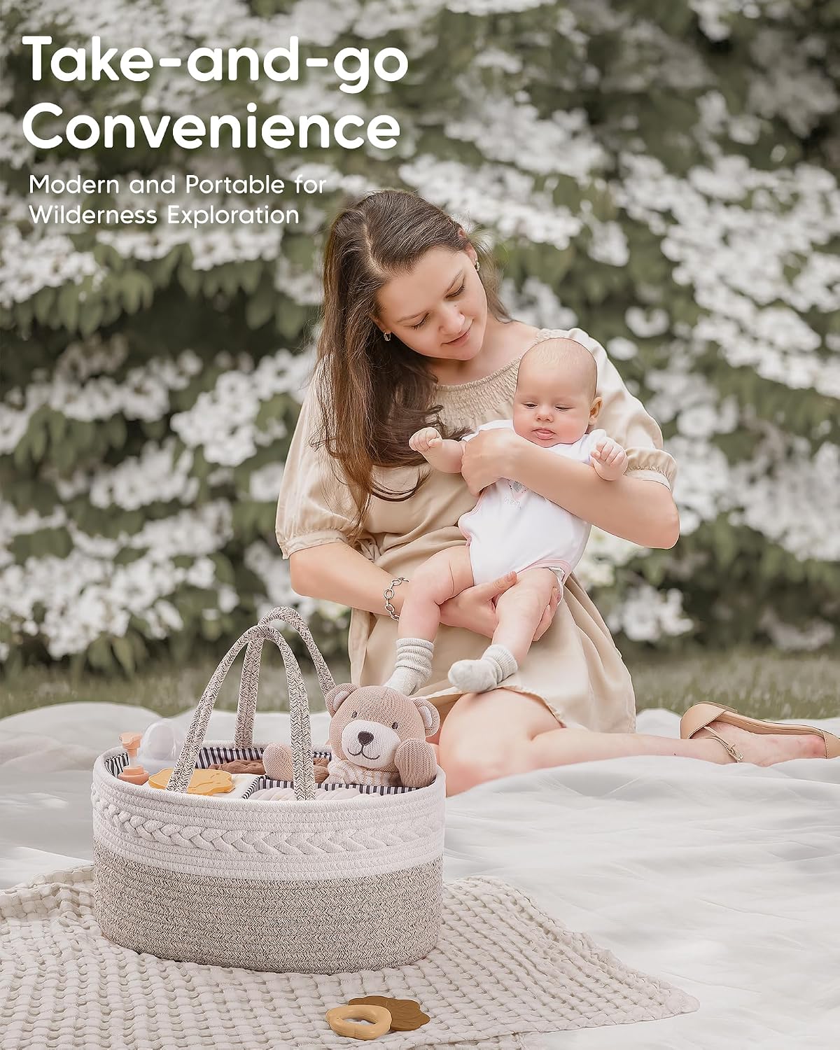 Maliton Diaper Caddy Organizer for Baby, Cotton Rope Baby Gift Basket, Portable Diaper Organizer for changing table, Nursery Storage Organizer, Shower Gifts for Newborn,baby essentials