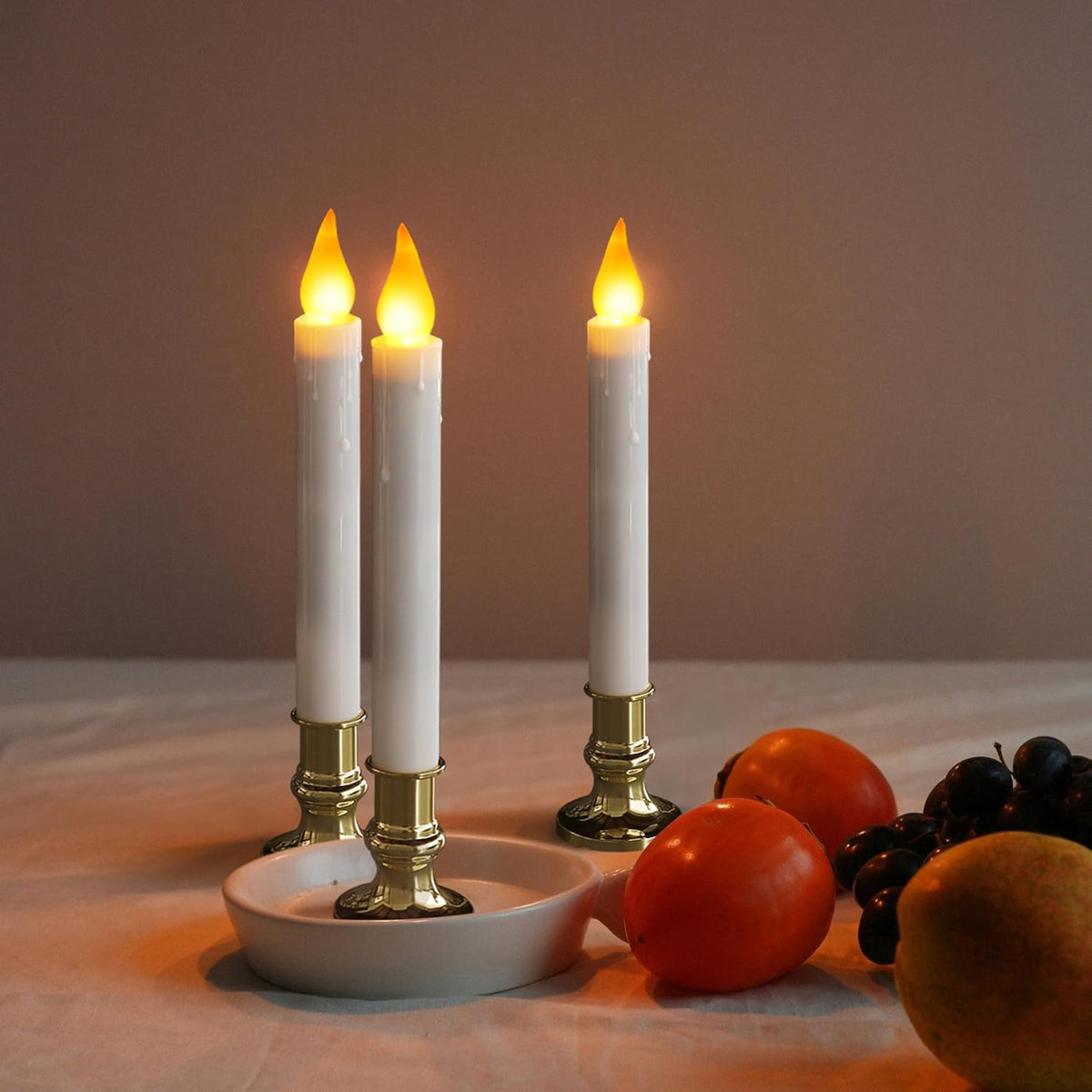 FURORA LIGHTING White 9.9" LED Taper Candles with Gold Holders, 2-Pack
