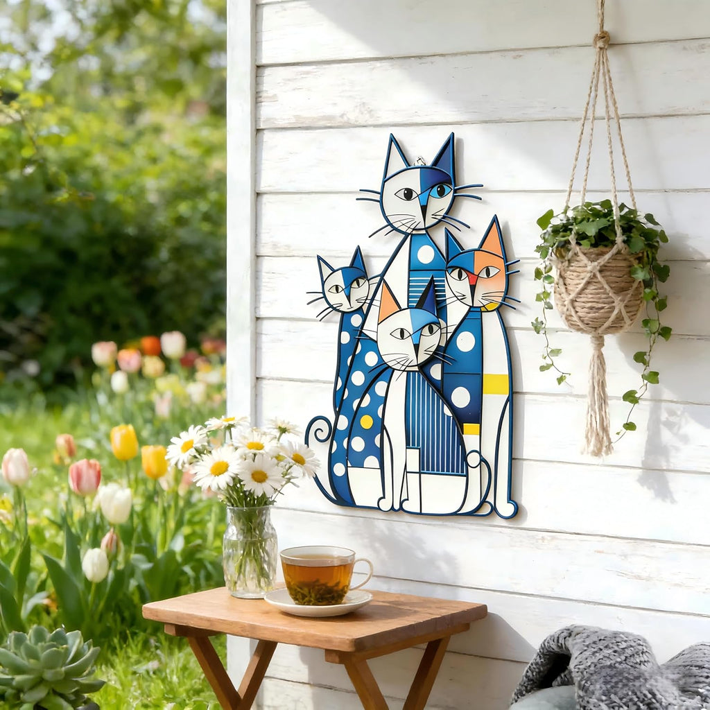 USJOK Metal Cat Wall Art 16" Modern Abstract Geometric Cat Wall Sculpture
