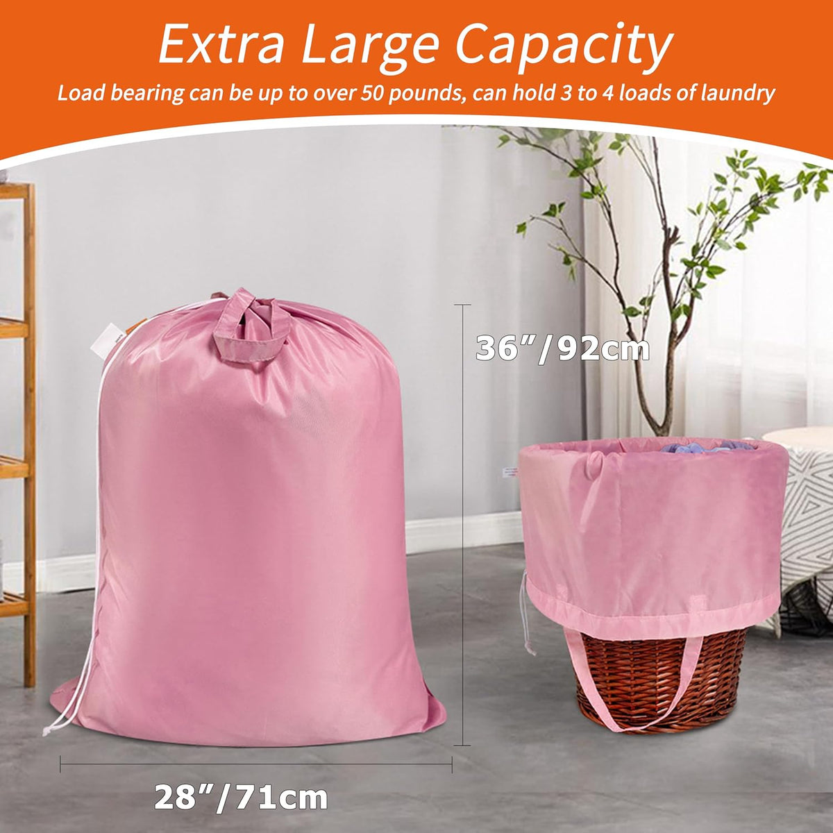 Polecasa Extra Heavy-Duty Laundry Bag with Handles, Pink, 28x36"