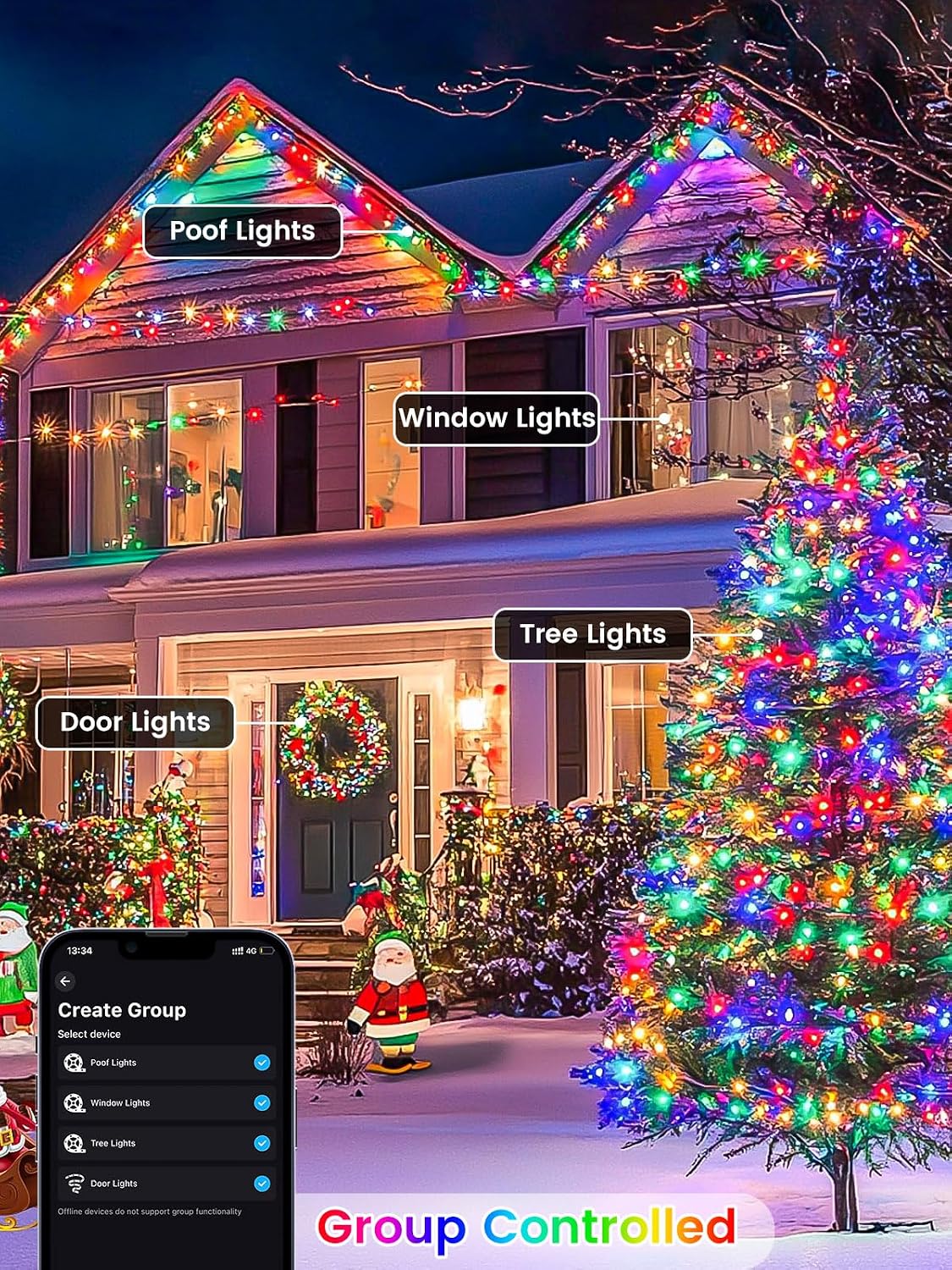 Smart Color Changing Halloween Lights String 145FT 400 LED APP and Remote