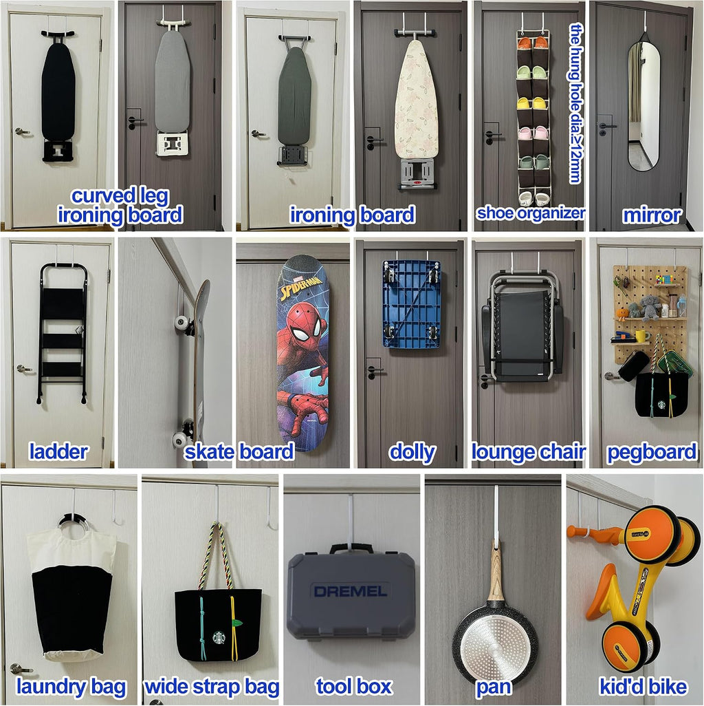 Over Door Hooks White Rubber Coat Steel 4 Pcs Fit 0.5" to 2" Wide Door 7.5"