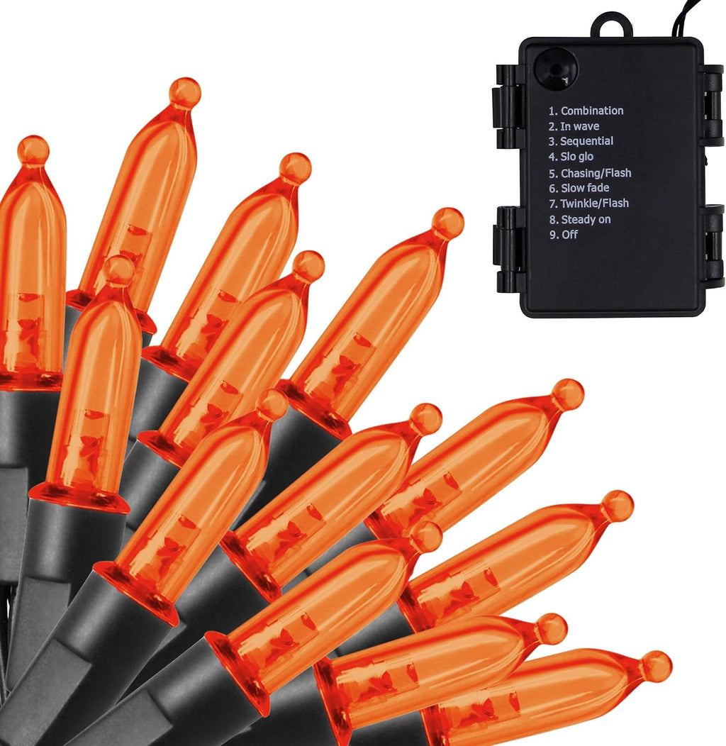 Twinkle Star Orange Halloween Lights Battery Operated,16FT 50 LED