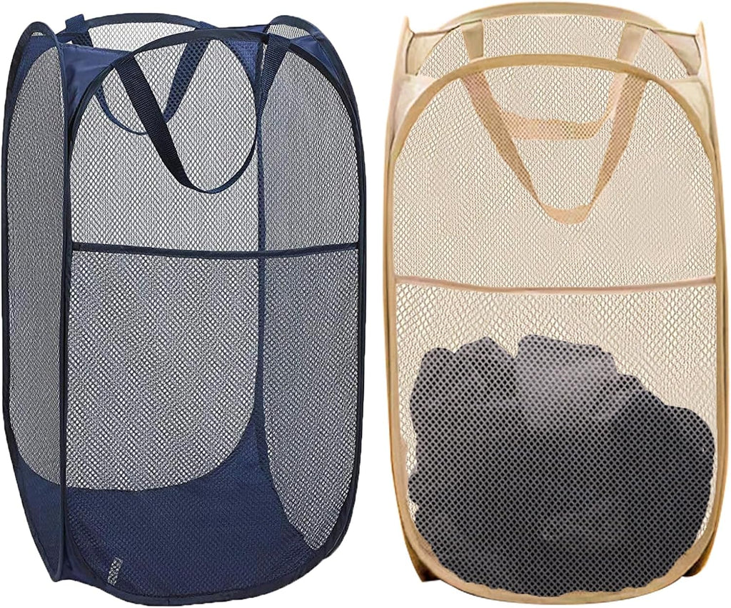 2 Pack Collapsible Pop Up Laundry Basket, Large Capacity Mesh Hamper