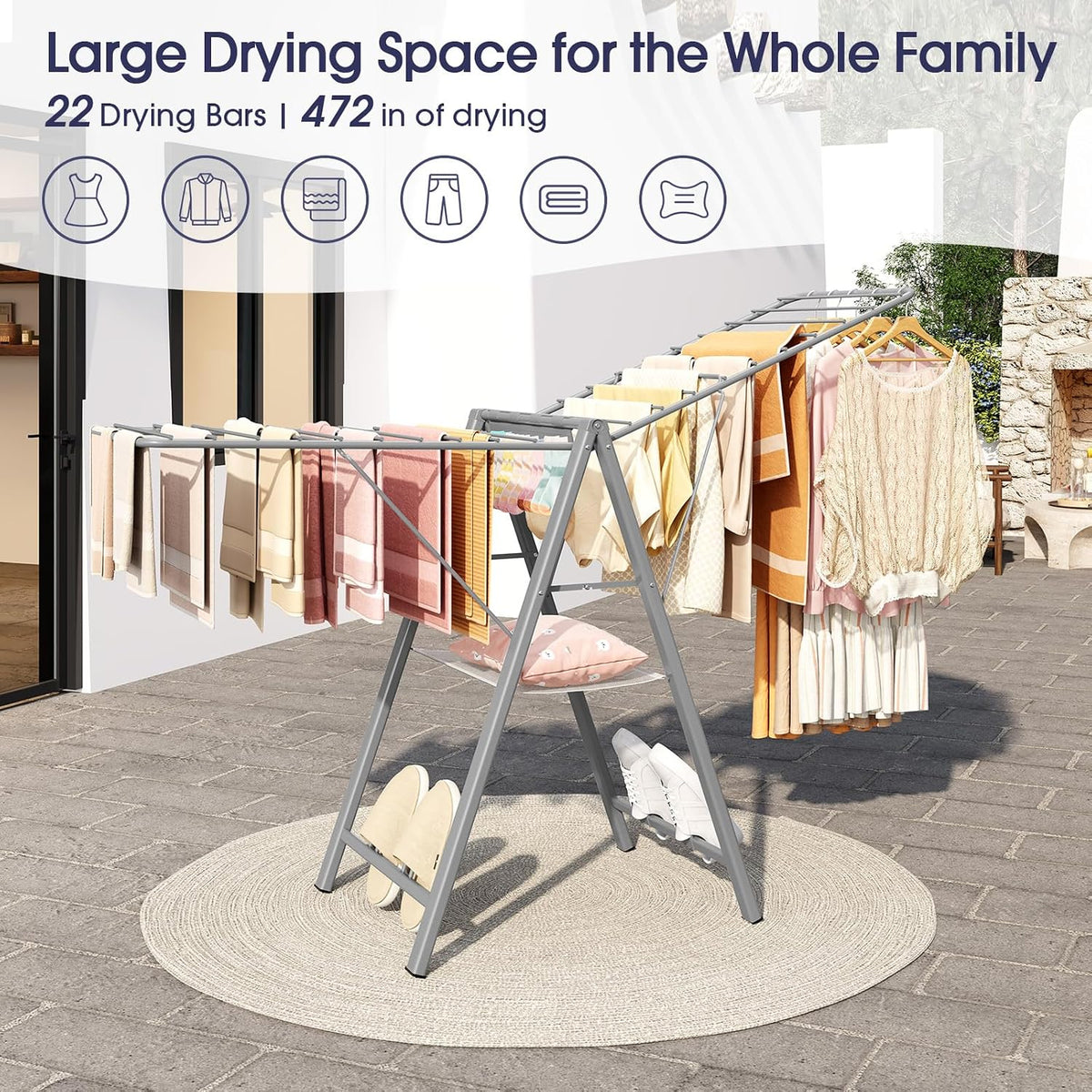 APEXCHASER Clothes Drying Rack, 67.3" L Height Adjustable, Foldable, Grey