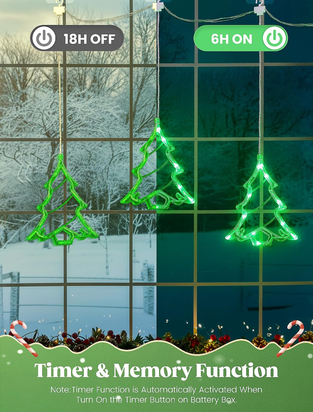 woohaha Christmas Tree Window Lights, 30LED Green
