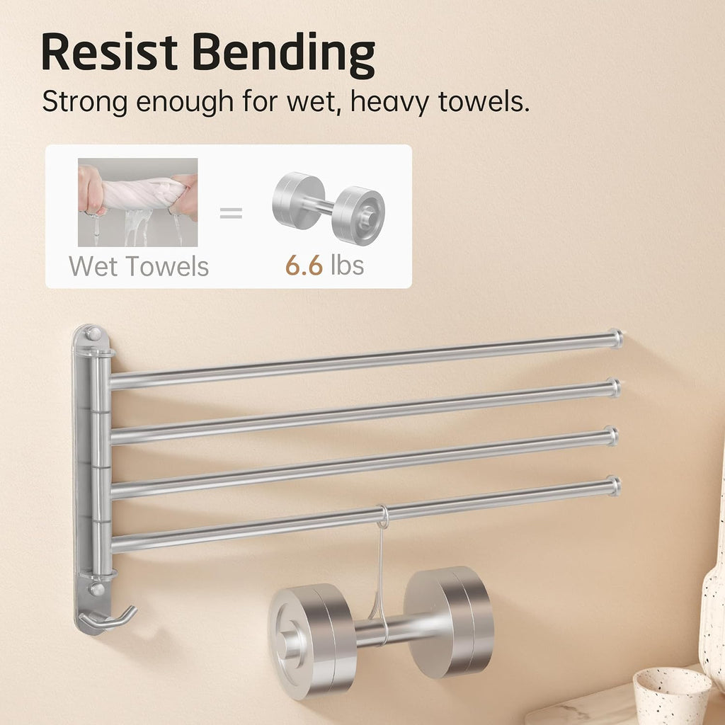 KES Extra Long Swivel Towel Bar 19.5" 4-Arm, Swing Out Towel Rack, 18/8
