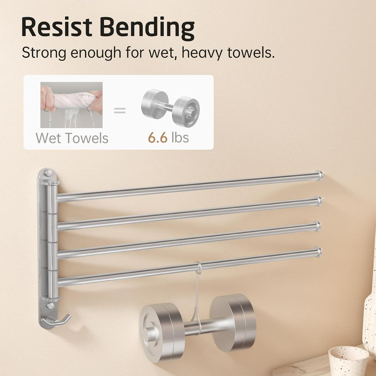 KES Extra Long Swivel Towel Bar 19.5" 4-Arm, Swing Out Towel Rack, 18/8
