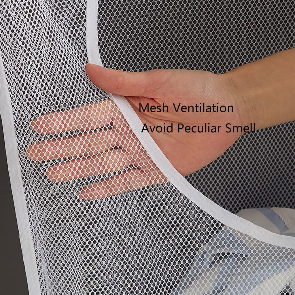 Hanging Laundry Hamper Bag, 2 Pack Over The Door Hanging Laundry Bag, 30 x 20 Inch Large Foldable Mesh Laundry Basket with 4 Adhesive Hooks for Dirty Clothes Organization and Storage