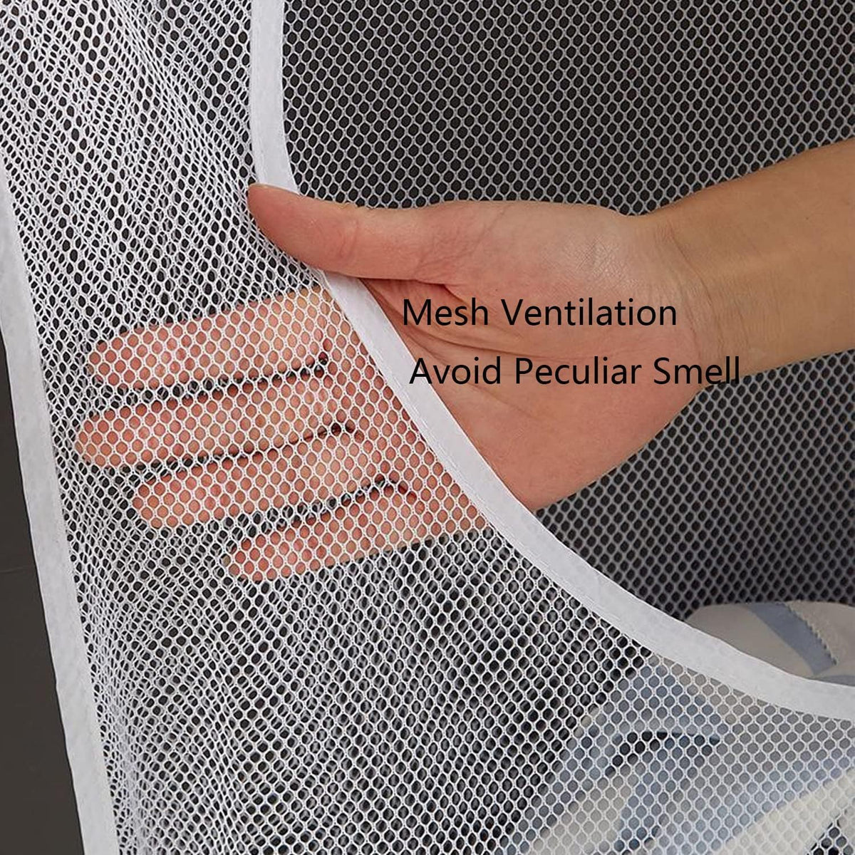 Hanging Laundry Hamper Bag, 2 Pack Over The Door Hanging Laundry Bag, 30 x 20 Inch Large Foldable Mesh Laundry Basket with 4 Adhesive Hooks for Dirty Clothes Organization and Storage