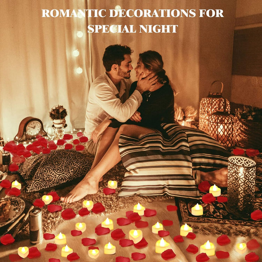7000 Pieces Artificial Rose Petals with 72 Pcs Flameless LED Candles Battery Operated Led Tea Lights Candles Romantic Decoration Set