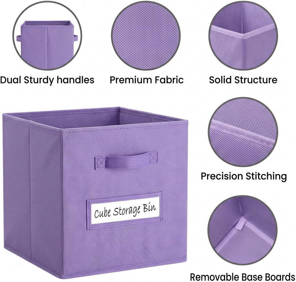 Storage Bins,11" Cube Storage Bin with Labels,10pcs,Purple