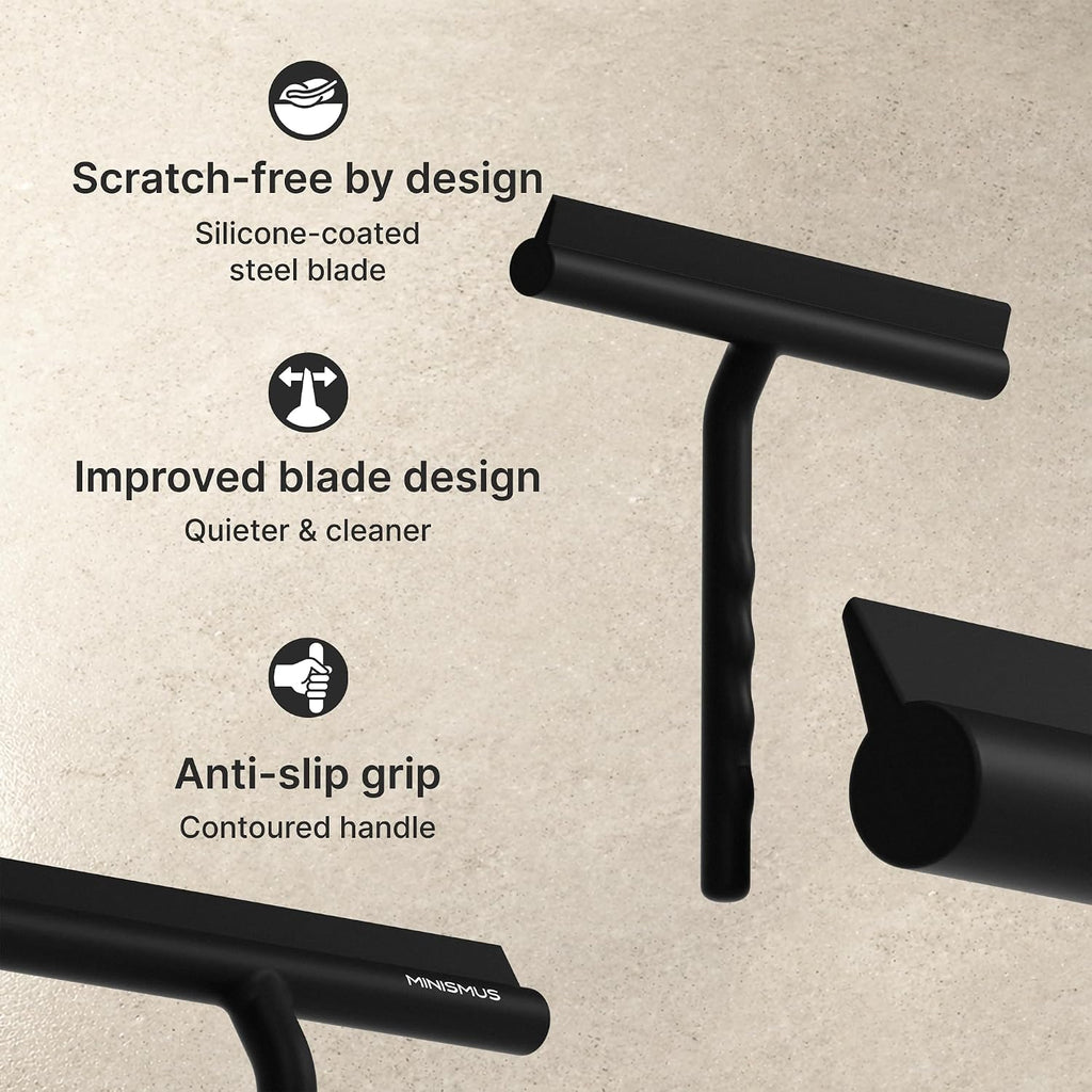 Minismus Silicone Shower Squeegee with Black Hook, Shower Glass Cleaner