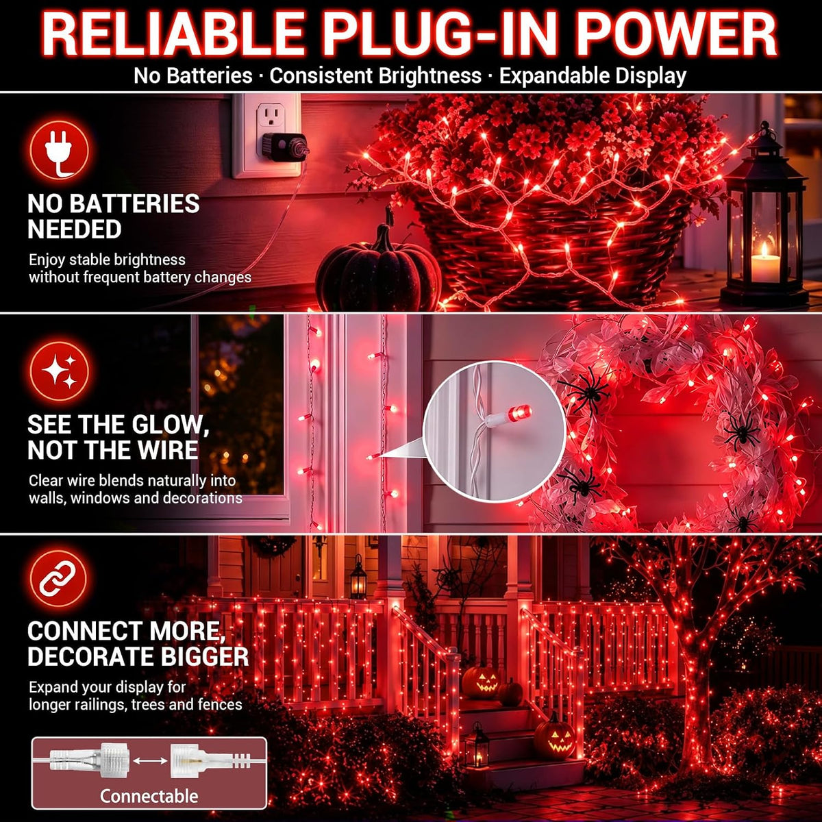 cshare Red String Lights, 32FT Plug in Halloween Lights Indoor Outdoor