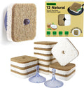 12Pack Kickleen Natural Kitchen Scrub Dish Sponges with Suction Hanger