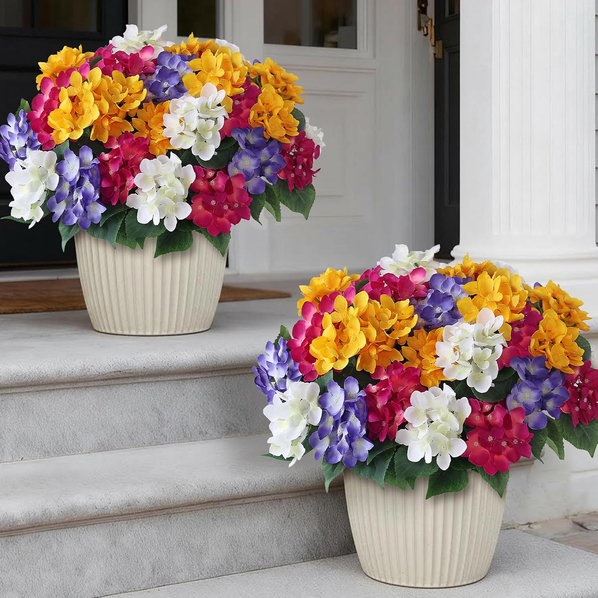 8 Bundles 17" Artificial Hydrangea Flower Branches for Porch (Mixed Color)
