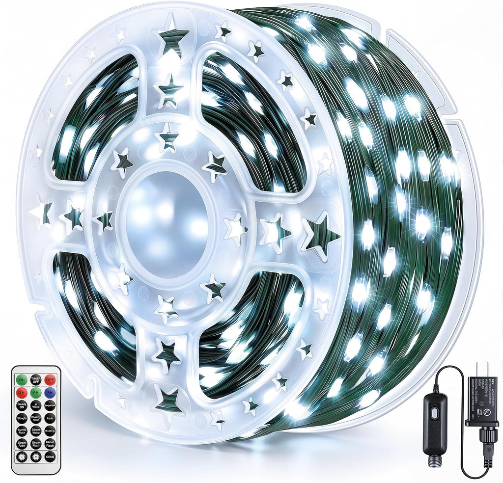 Outdoor Christmas Lights 300 LED 98FT, 13 Modes Cool White