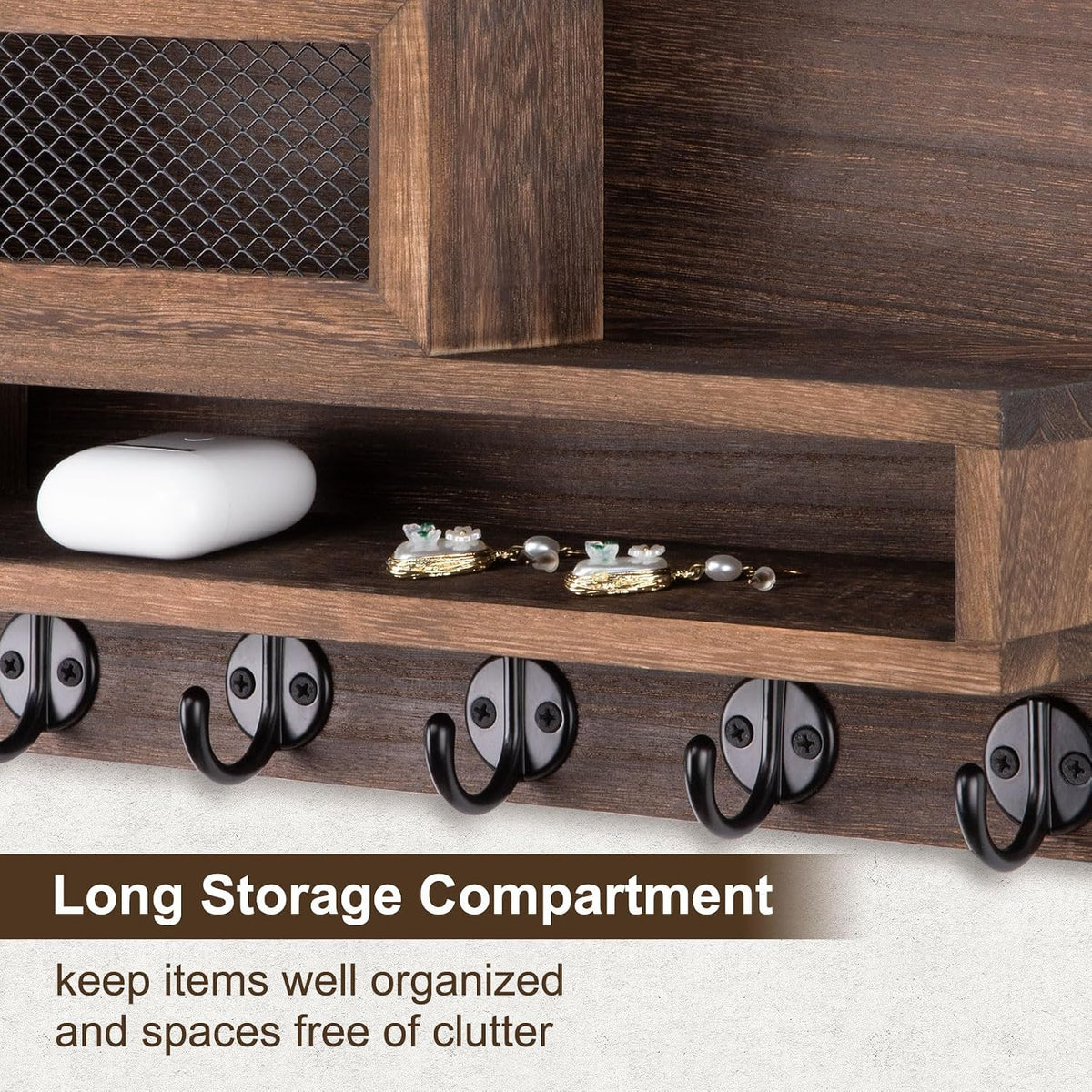 Key Holder for Wall, Mail Organizer with Storage Compartment