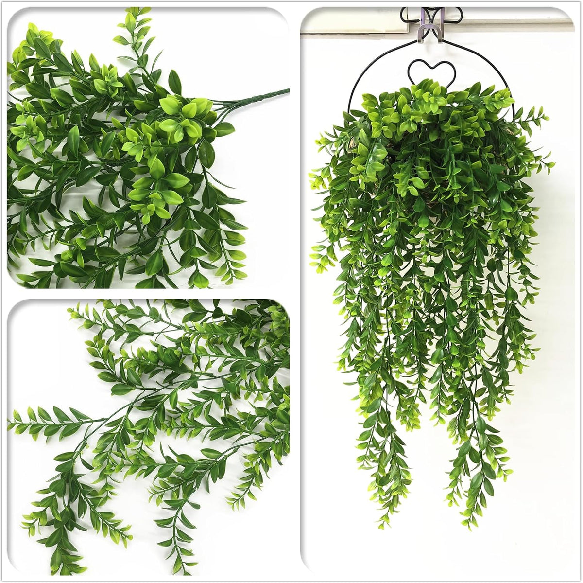 Artificial Hanging Plants, Fake Hanging Vines Plastic Greenery Garland Faux Ivy Leaves Vine Flowers for Outdoor Decor Indoor Home Garden Christmas Party Wedding DIY Bedroom Wall Decorations, 4 Pack