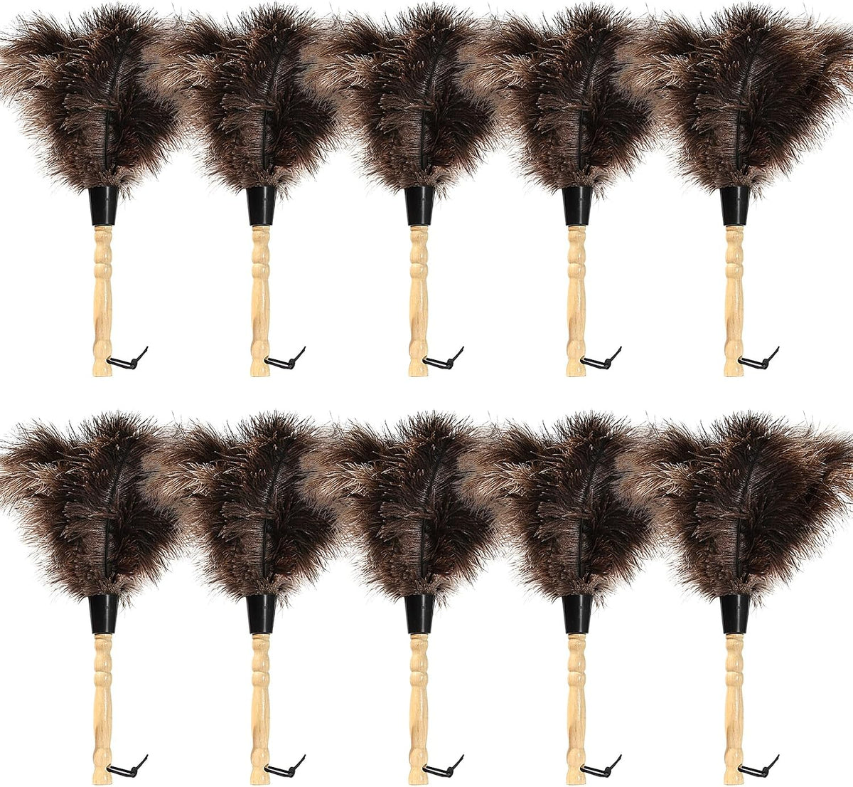 Ostrich Feather Duster 14 inch Fluffy Natural Genuine Ostrich Feathers with Wooden Handle and Eco-Friendly Reusable Handheld Ostrich Feather Duster for Cleaning Supplies(10PCS)