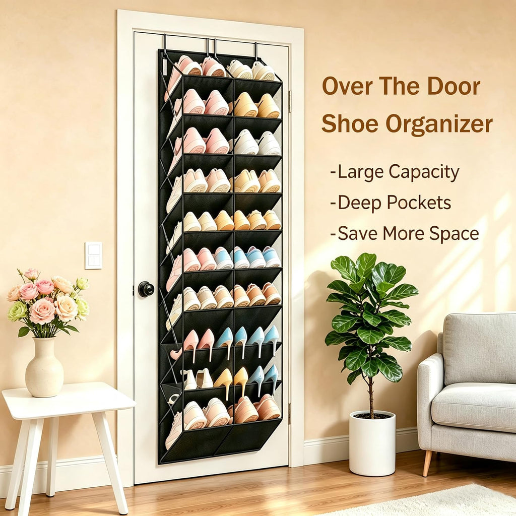20-30 Pair Over The Door Shoe Organizer,10-Tier Breathable Hanging Shoe Rack for Closet,Upgrade Anti-Scratch Heavy Duty Hook Fit All the Family's Sneakers, Boots, Heels