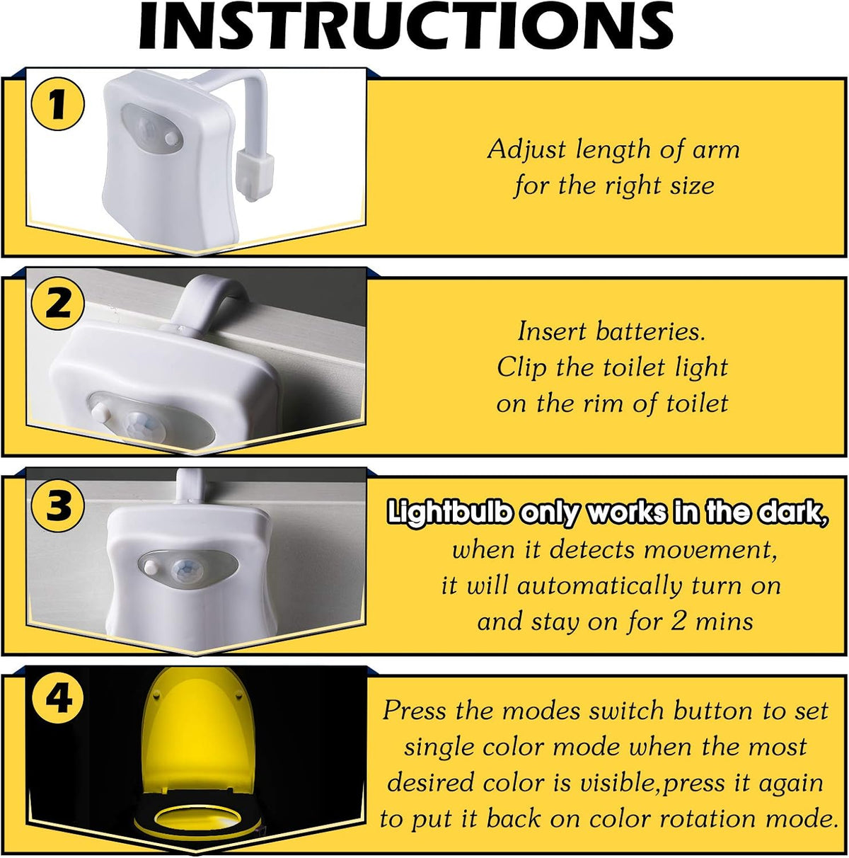 Honoson 6 Pieces Toilet Night Light Motion Activated Sensor Lamp 16 Colors Changing LED Inside Toilet Bowl, LED Light for Washroom Bathroom, Battery Not Included