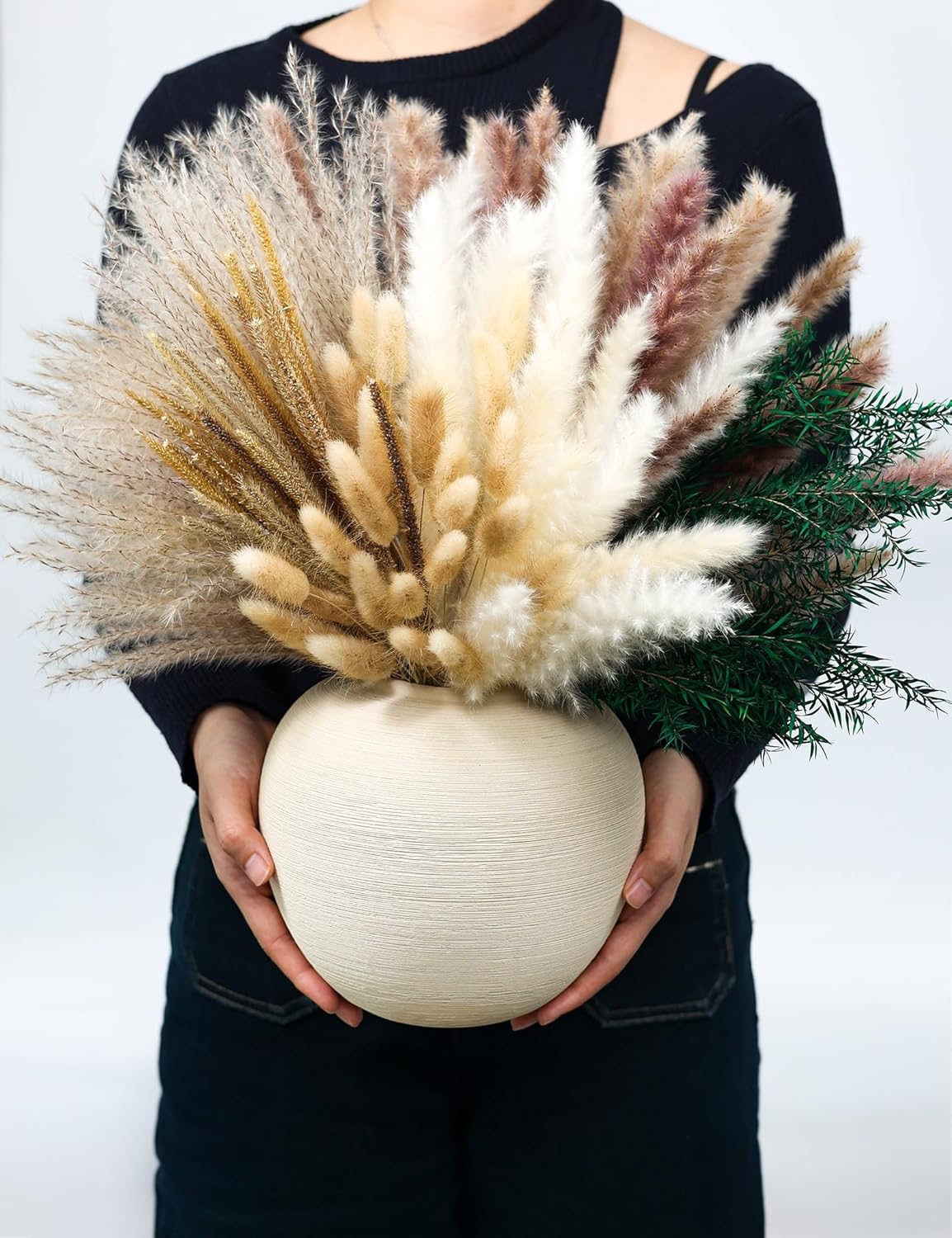 xin's convey 100 PCS Pampas Grass (Vase Not Included), Dried Flowers Bouquets, Wedding Table Decor, Bedroom, Rustic Farm Decor.(Green)