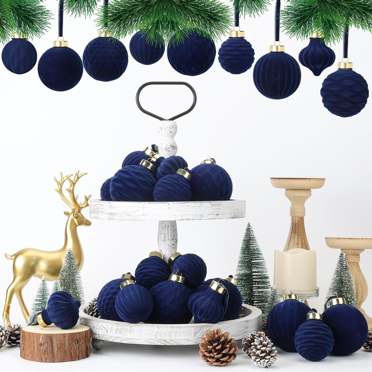 ZenNex Christmas Ornament,Velvet Christmas Ball,25Pack,Xmas Decor Navy Blue