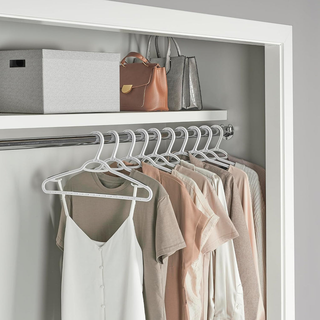 Neatfreak Slim Non Slip Hangers - Space Saving Set of 10 With Lingerie Hooks and Pants/Accessories Bar - Patented W Frame White Plastic Hangers